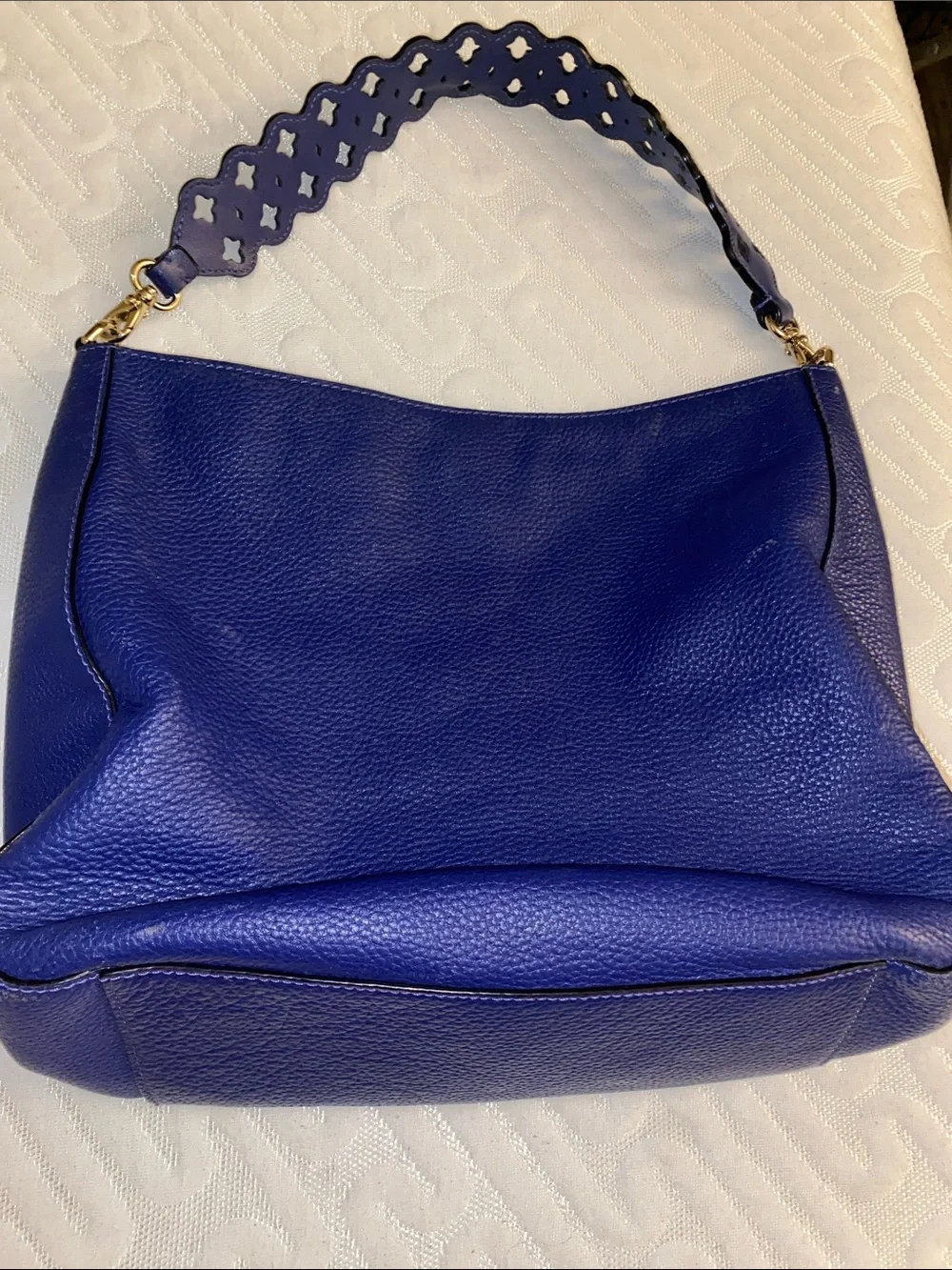 kate spade Royal Blue Pebbled Leather Shoulder Bag with Scalloped Strap